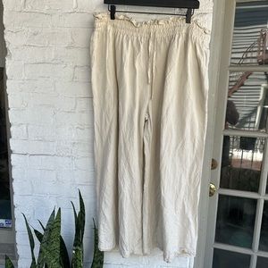 NARY Cream Linen Wide-Leg Pants | Size XL